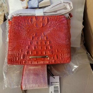 Brahmin Carrie Croc-Embossed Crossbody Bag In Punchy Coral NwT/wallet Set